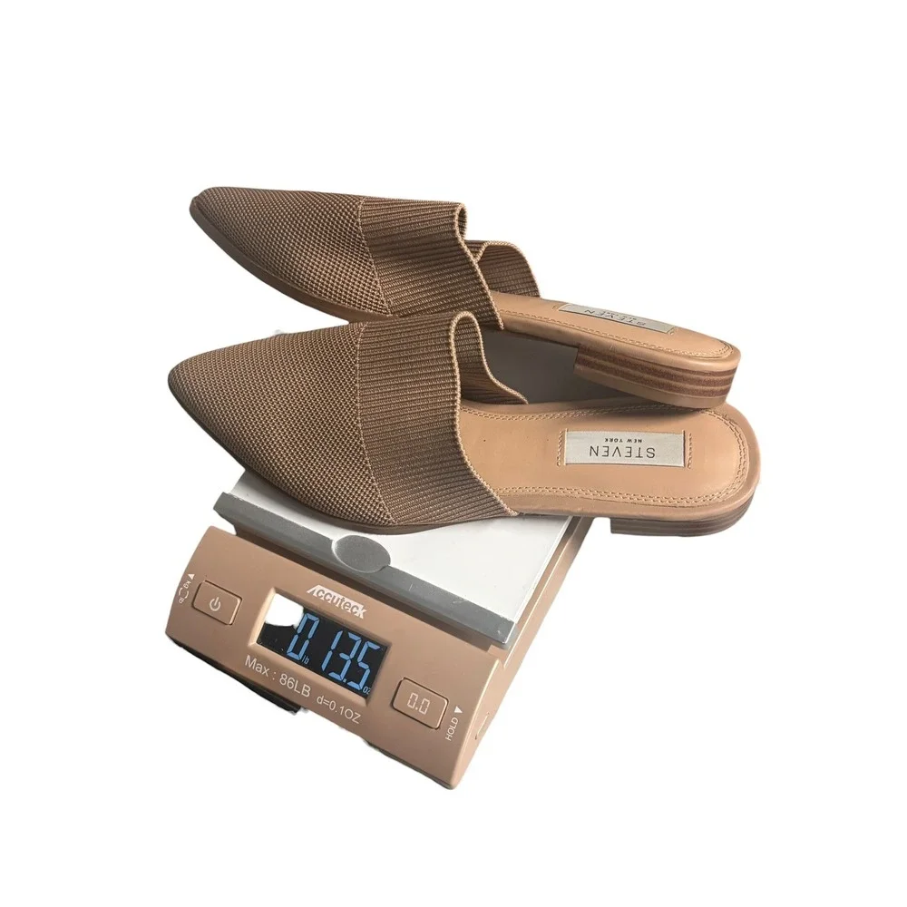 Steven New York Valdez Tan Knit Pointed Toe Mules Low Block Heel Flats Size 8 - Picture 12 of 12